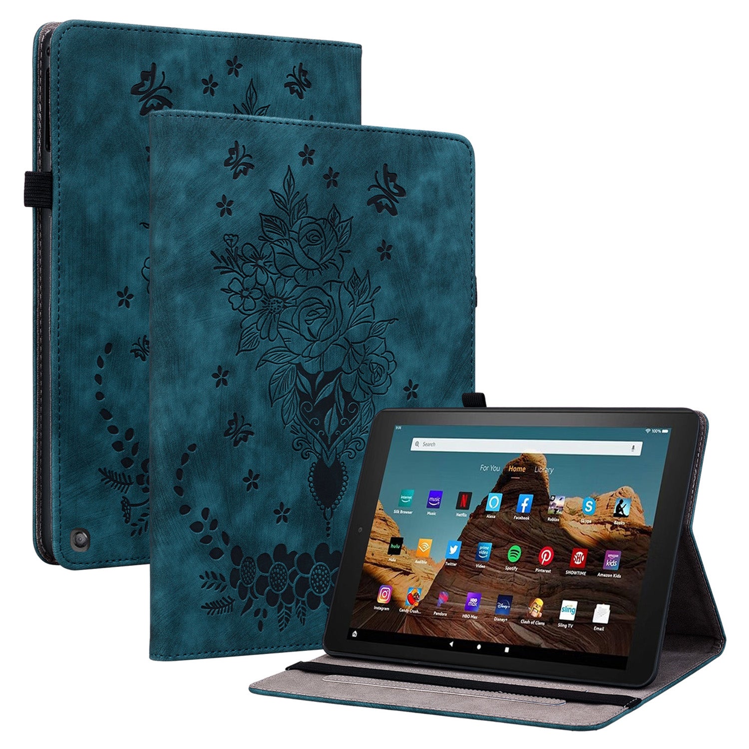 For Amazon Fire HD 10 (2023) Tablet Case Card Holder Butterfly Rose Imprinted PU Leather Cover For Amazon Fire HD 10 (2023) Tablet Case Card Holder Butterfly Rose Imprinted PU Leather Cover
